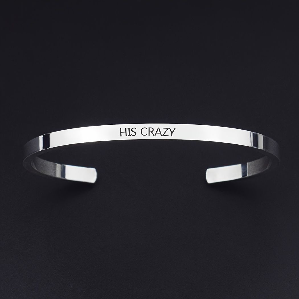 Unisex HIS CRAZY Engraved Stainless Steel Cuff Bracelet